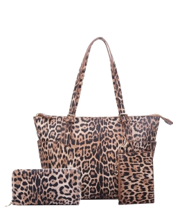 Leopard Shopper Bag with Matching Wallet LE1009W TAN